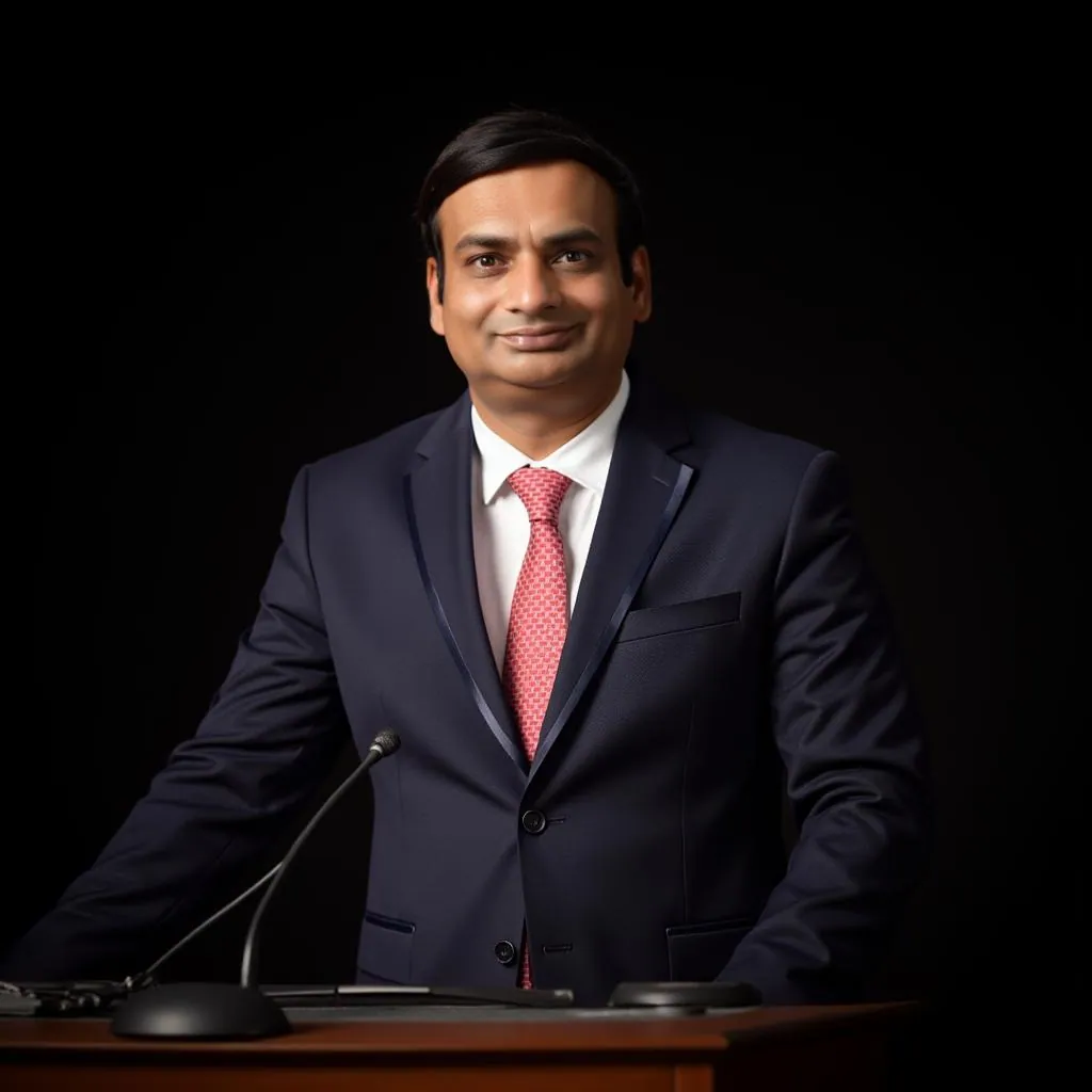 CA Manish Gugliya, expert in Mudra Loan Project Reports, speaking at a business event in formal attire