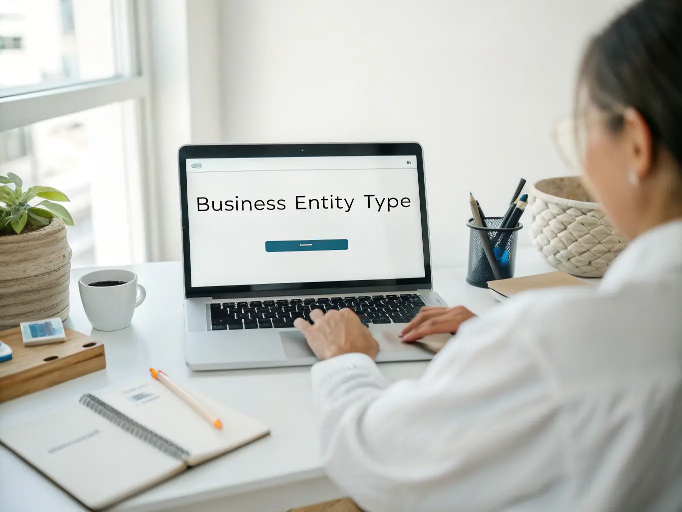 A person selecting a business type from a dropdown menu on a computer screen, symbolizing the first step in ordering a project report.