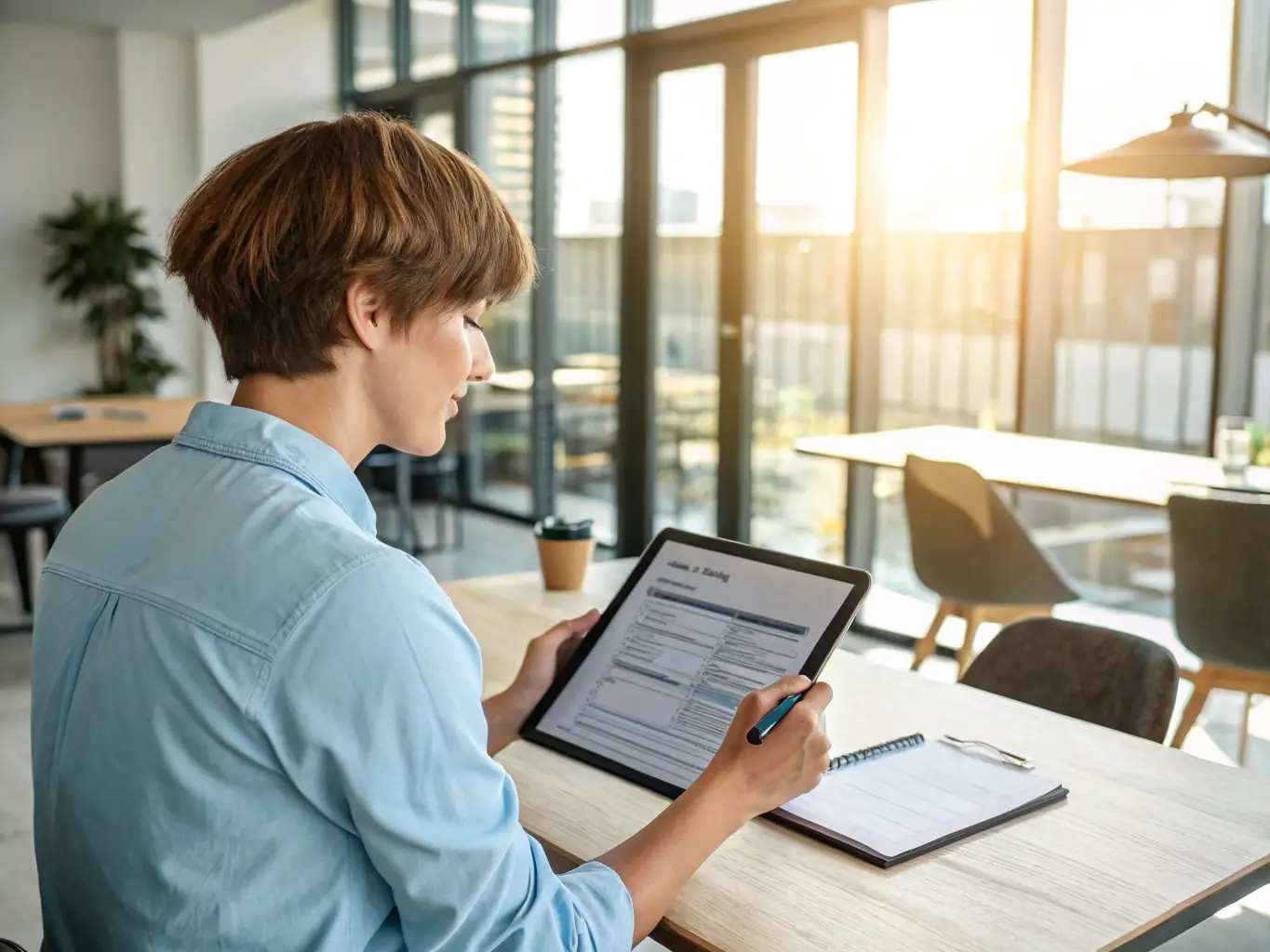 A person filling out a form on a tablet, providing details about their business and financial needs for the project report.