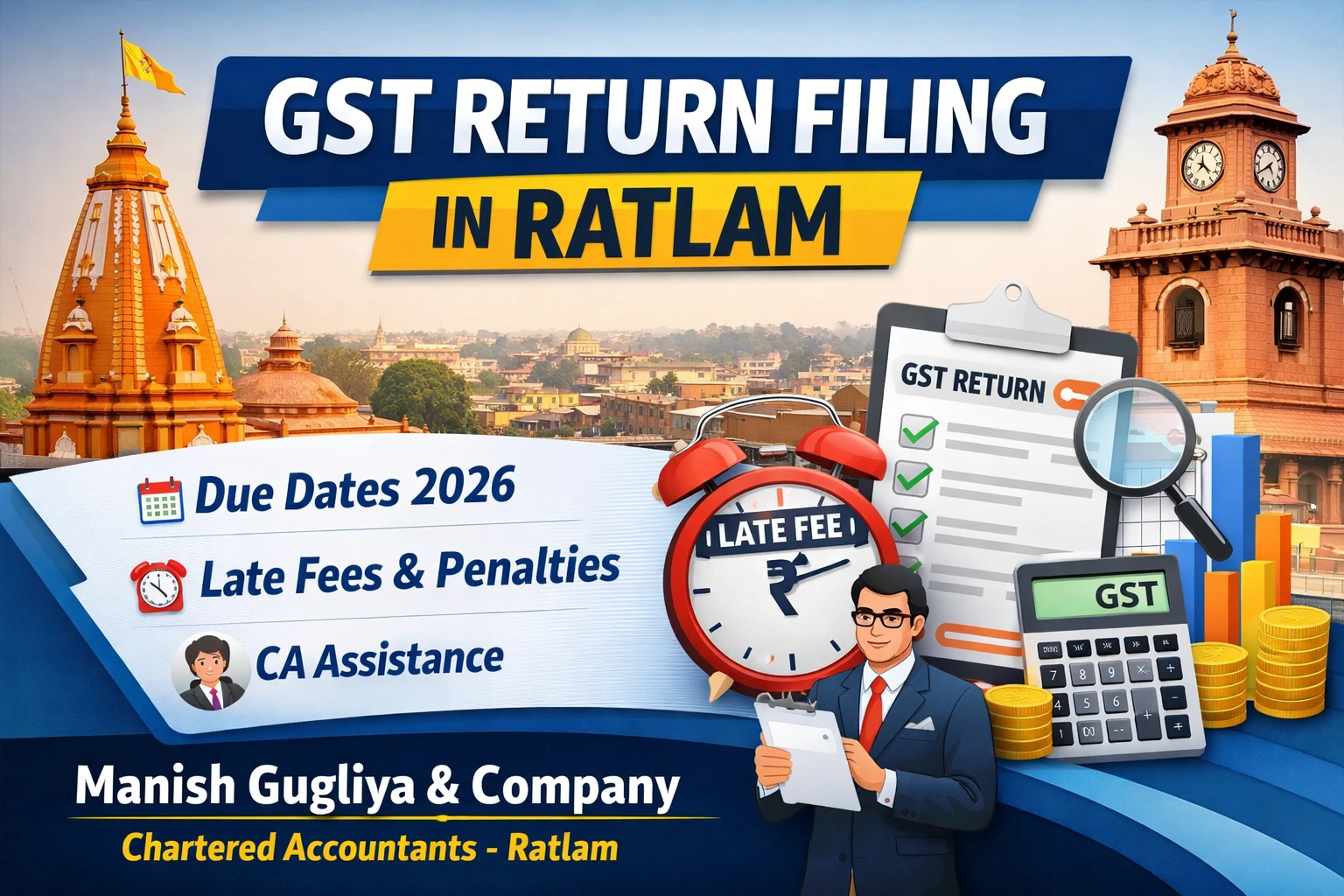 GST Return Filing in Ratlam Madhya Pradesh – Due Dates 2026, Late Fees, Penalties and Chartered Accountant Services by Manish Gugliya & Company
