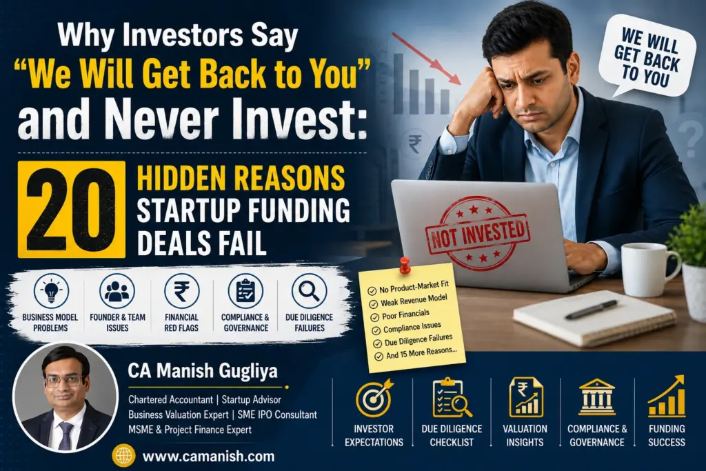 Why Investors Say We Will Get Back to You and Never Invest – 20 Hidden Reasons Startup Funding Deals Fail | CA Manish Gugliya