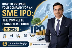 How to Prepare Your Company for an SME IPO – Complete Promoter's Guide 2026 featured image with CA Manish Gugliya explaining SME IPO preparation, business growth, compliance, and funding for Indian companies.