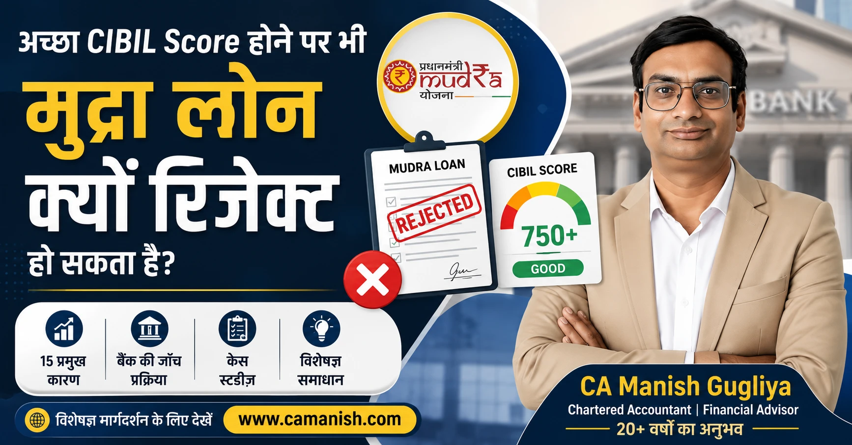 अच्छा CIBIL Score होने पर भी मुद्रा लोन रिजेक्ट क्यों हो सकता है – CA Manish Gugliya द्वारा विशेषज्ञ मार्गदर्शिका