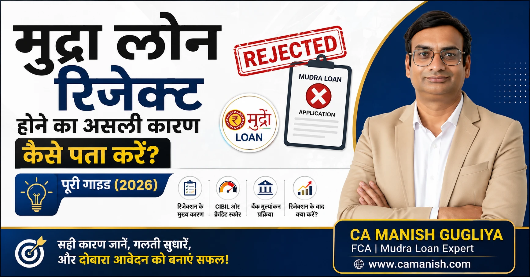 मुद्रा लोन रिजेक्ट होने का असली कारण कैसे पता करें? पूरी गाइड (2026) – CA Manish Gugliya